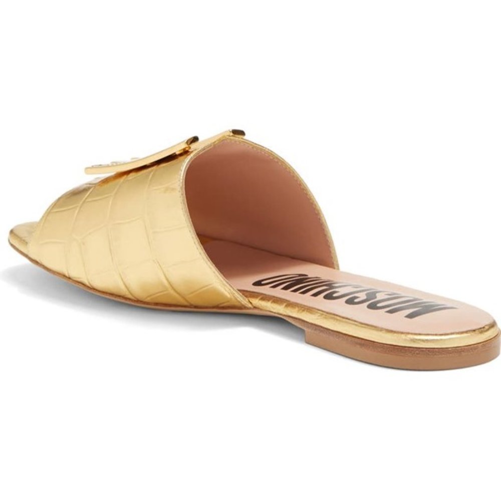 ✨ NWT Moschino Gold Croc Embossed M Logo Slide Sandals EU 37 🇮🇹 - Picture 6 of 16